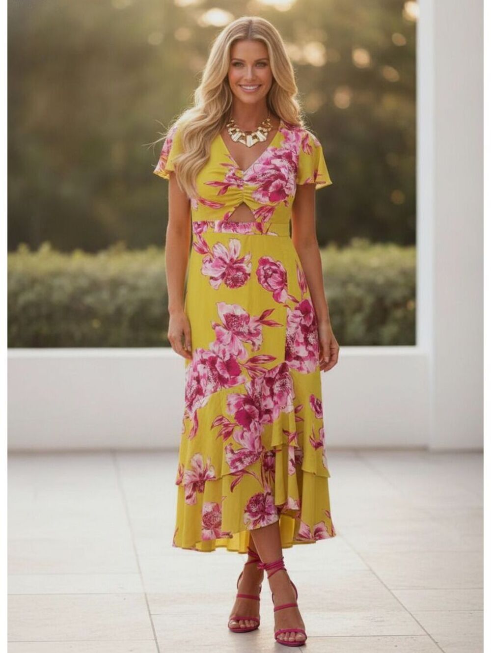 NWOT Great Jones Floral Ruffle Midi Dress, Size 6